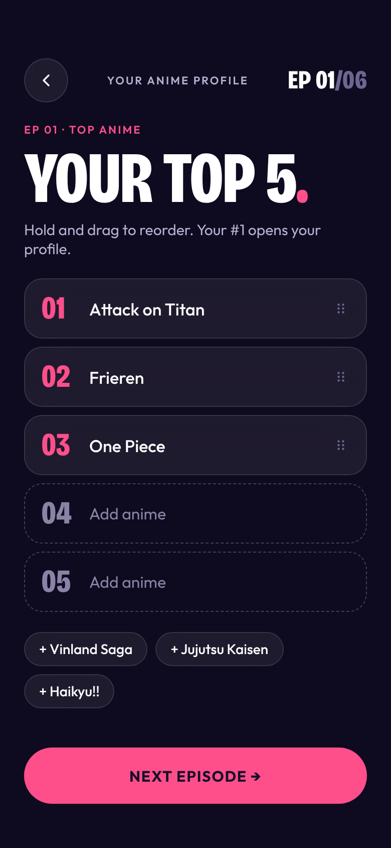 Anime setup: choosing your Top 5
