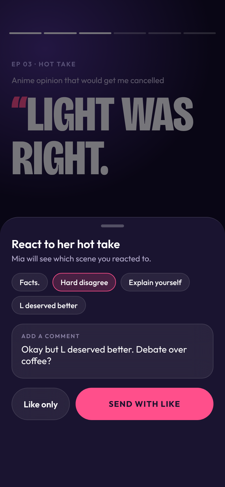 Reacting to a hot take with a comment