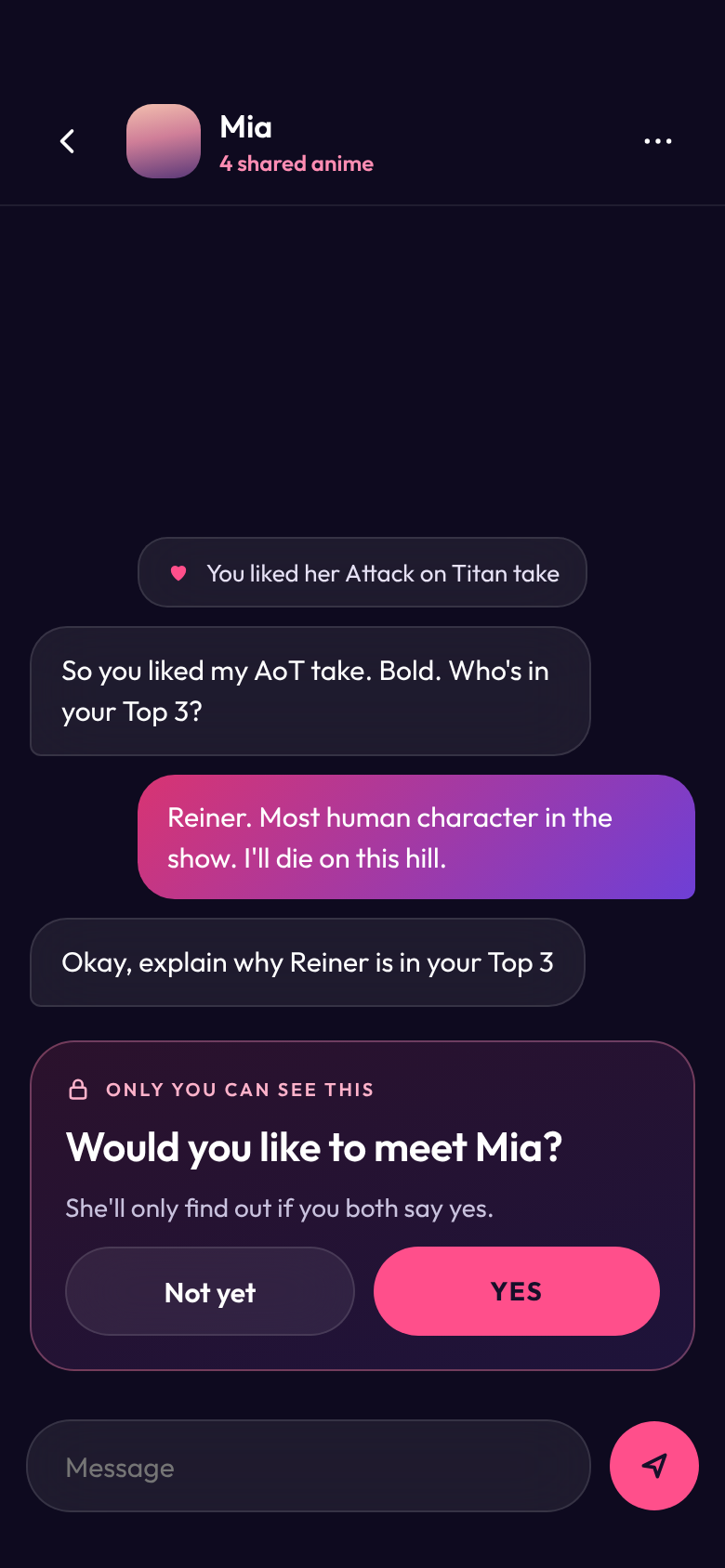 Chat that shows what the like was for